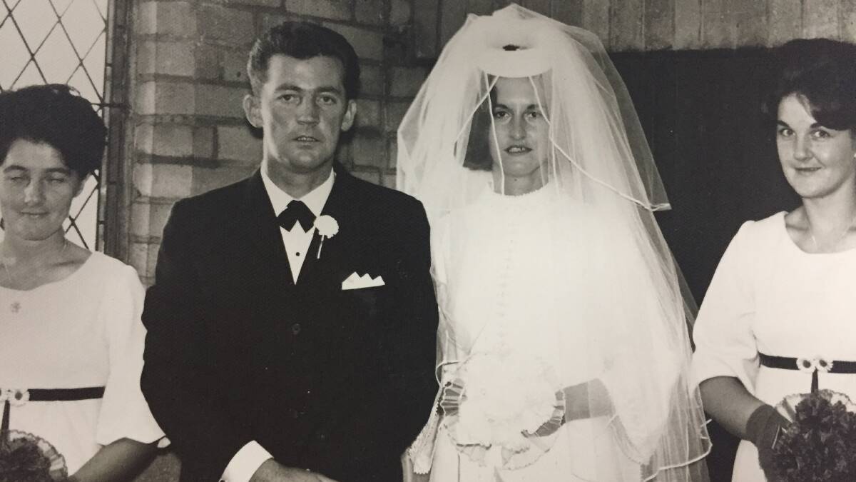 MARRIED 50 YEARS: Harold and Audrey Staines at their 1968 wedding, which was conducted in St Paul's Church, Lithgow. 