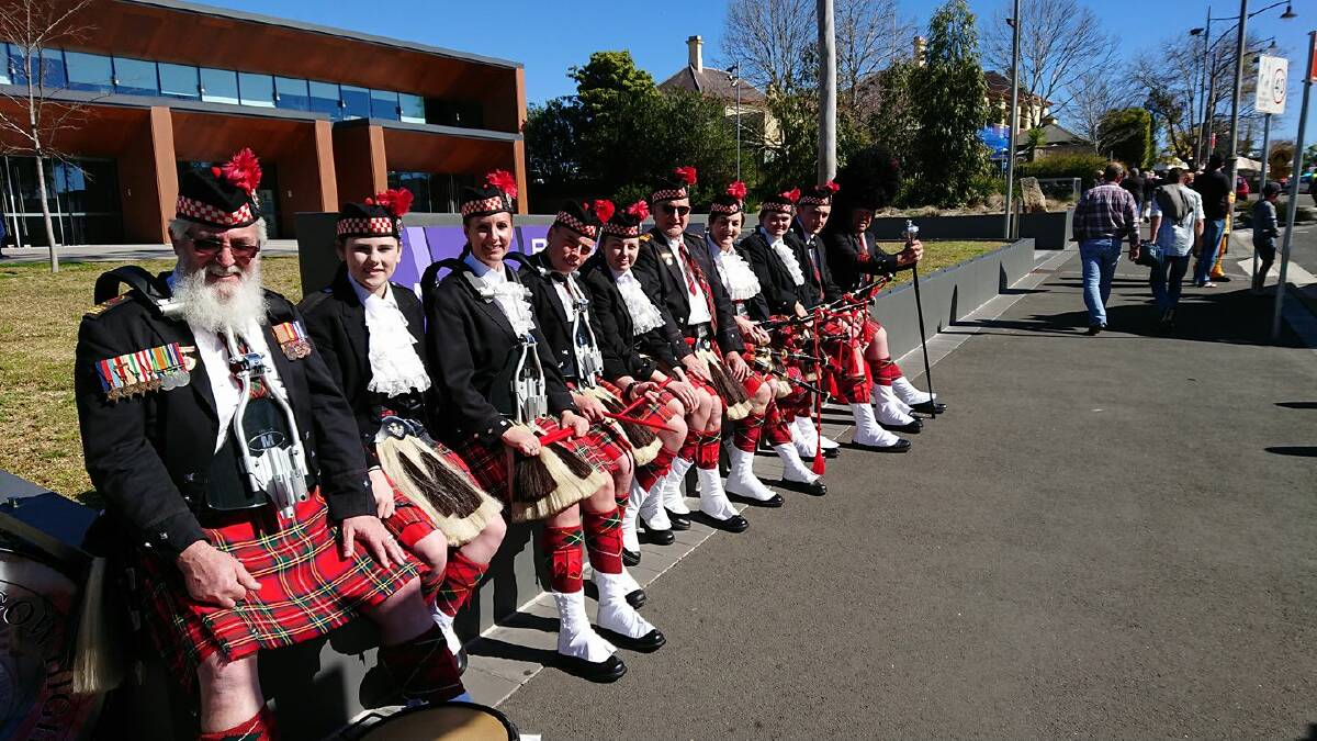 HONOUR: Lithgow Pipe Band members at the Memorial Day in Springwood on Sunday.  Picture: SUPPLIED. 