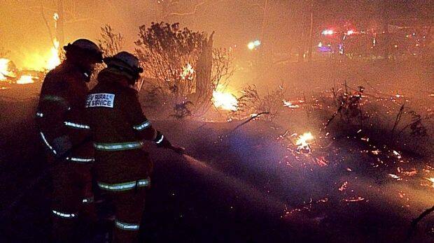 Firefighters at the Nerriga Road bushfire on Friday night. Photo: Supplied