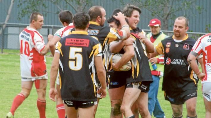 The Grenfell Goannas score another try against Gooloogong at Lawson Park earlier in the season. 