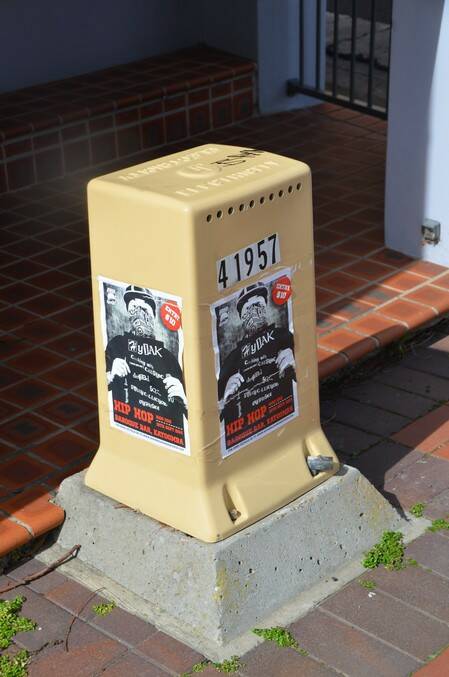 BLUE MOUNTAINS venues are responsible for most of the illegal posters in the Lithgow area as with this effort on an Endeavour Energy junction box in Cook Plaza. 	lm090214LA0708