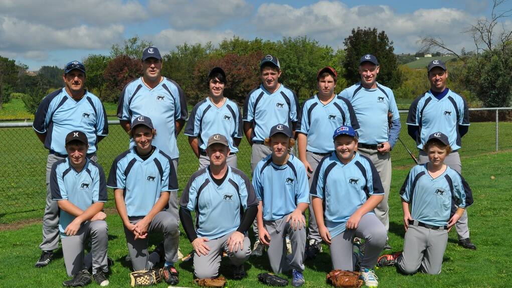 COUGARS: From back left Darren Small, Brian Griffiths, Josh Denley, Jackson Bostock, Jack Rainsford, David 'Donks' Dowler and Pete Munday (coach). Front from left Joel Cameron, Graham Bray, Jason Lane, Ben Foody, Mitchell Brain and Josh Lane
	 lm040114ball