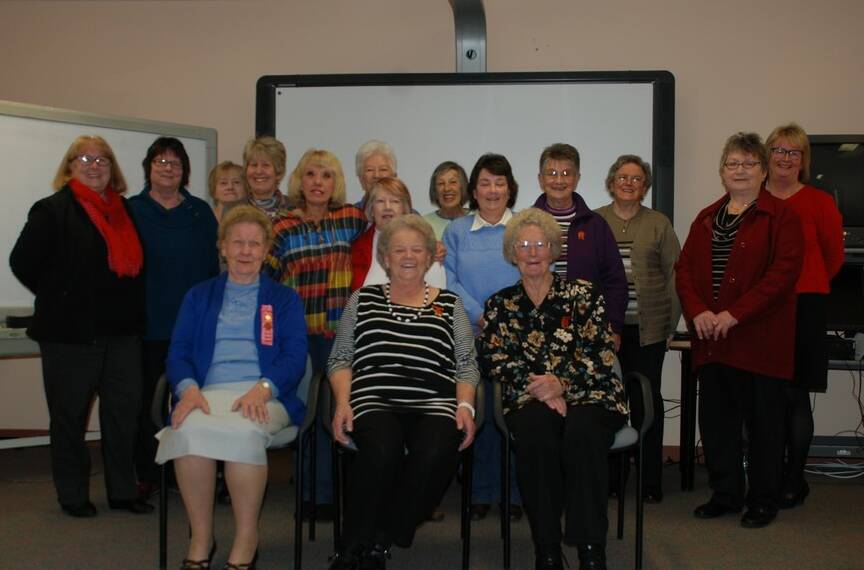 THEY’RE CONTRIBUTING TO OUR HEALTH: Hospital auxiliary members (back row) Anne Anderson, Margaret Buckley, Jean Hills, Margaret Bolt, Norma Batty, Valda Vasseur, Joyce Cutting, Joan Lewis, Margaret Henning and Jill Marjoram; middle, Maureen Compton, Marjorie King and Cathie Heffernan; seated, Doreen Mina, Margaret Burns and Judy Batcheldor.
Photo: SHANNON BELLAMY 	lm080614hospital