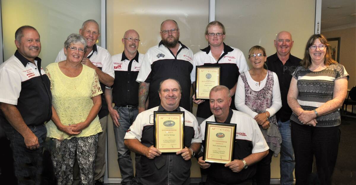A TIME TO CELEBRATE: Back row from left Paul Sammut, Sharon and Jim Murray, Todd Nyitrai, Andrew Miller, founding member Kyle Lewis Darlene Young, Mick Zorz and Sue Sammut; front row
founding members Garry Young and Rob Farnsworth. 