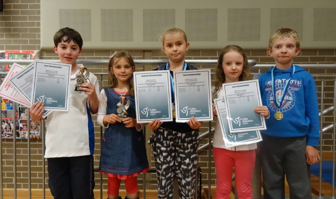 UNDER 8: Angus Clues, Taylah Crook, Charlotte Elliot, Molly Robinson and Cooper Northey