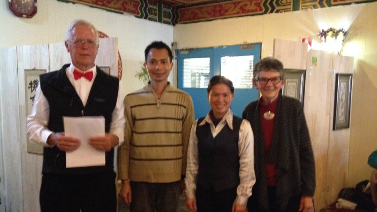 vice president Barry Lawson, Wallerawang Chinese Restaurant proprietors Jackson and Selena Su and Pat Thompson