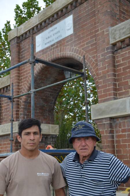 ALL OUR OWN WORK:  Stonemasons Pablo Culque, formerly of Peru and now of Sydney, and the boss, Hartley’s Mario Timperi were putting the finishing touches to their handywork this week. 
