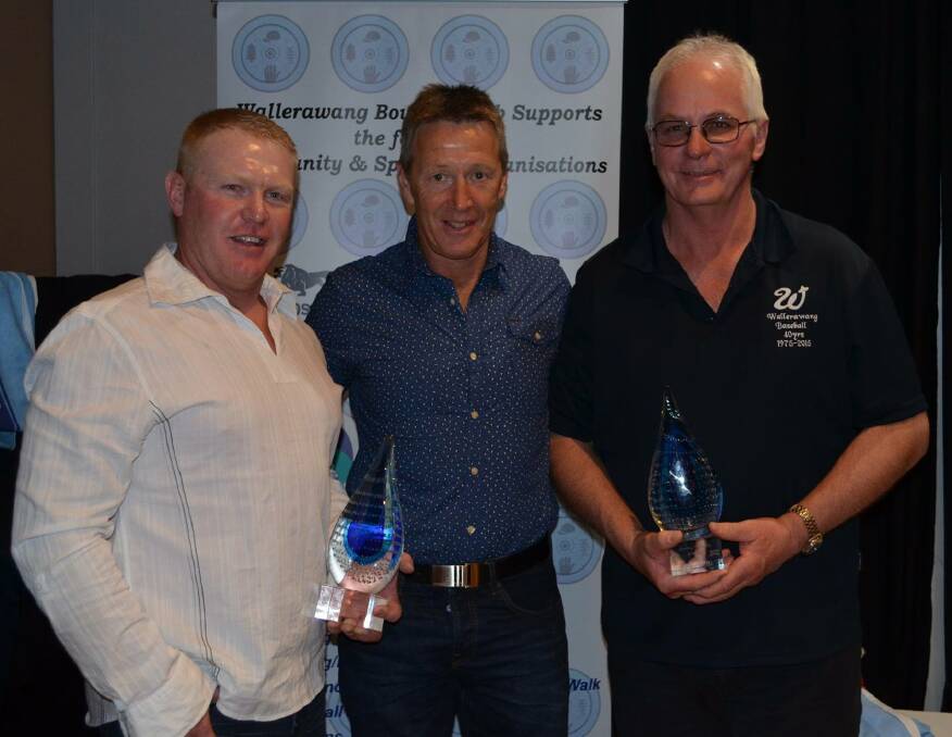 RECOGNITION: Chris Brown, Craig Bellamy and Joe Smith at Wallerawang Bowling Club's Sportsman's Dinner on Friday. PHOTO: Supplied. 