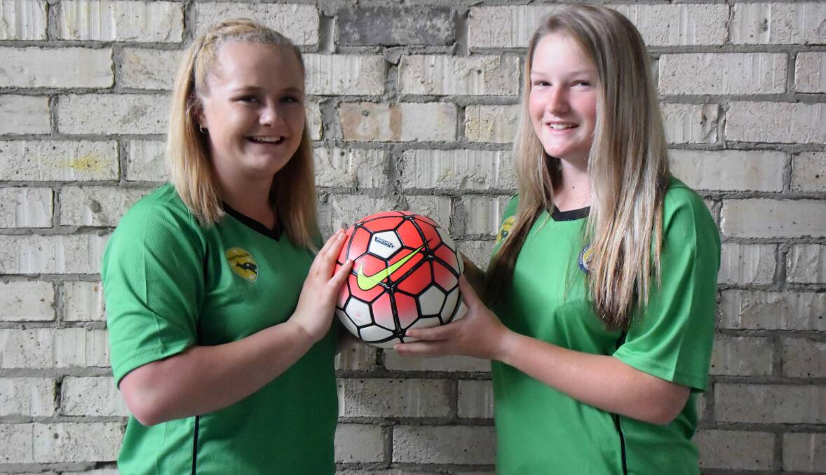 POWERFUL PAIR: Shaqkyra Quinn and Holly Beecroft are off to represent Australia with the U15s futsal side, who will tour Brazil next week. PHOTO: Laura Pillans. lm111016futsal