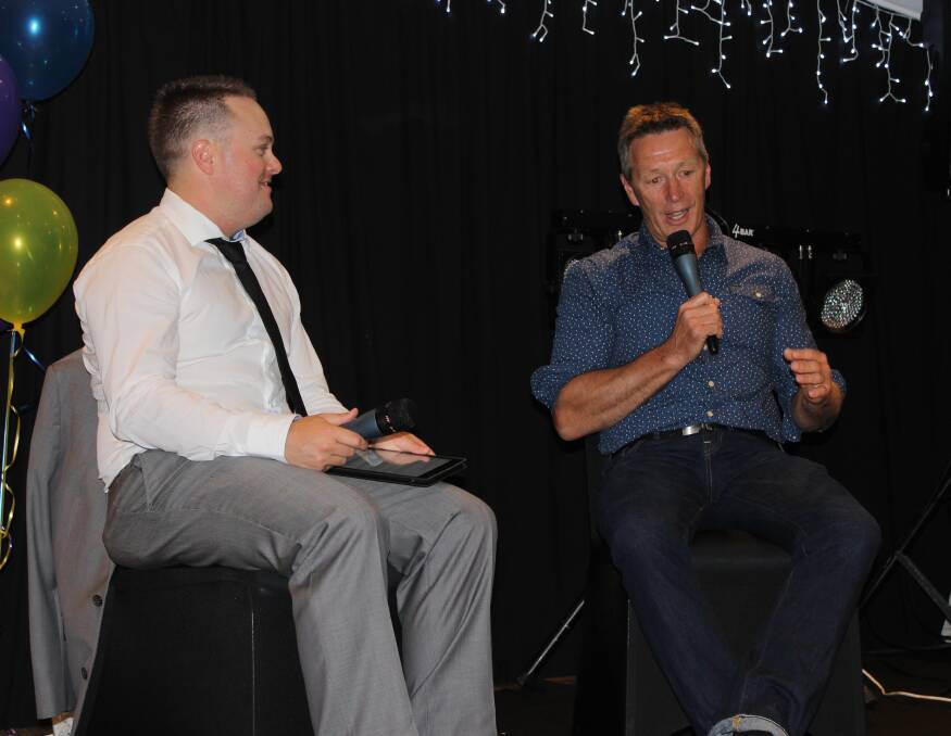 IN CONVERSATION: General Manager of Wallerawang Bowling Club Craig Townsend with Craig Bellamy on Friday, October 21. PHOTO: Jacob Gillard. lm102416craig