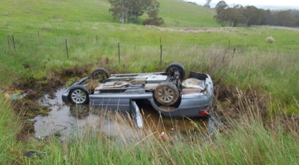 ROLLOVER: The scene of the accident at Sunny Corner Road near Portland on Wednesday. PHOTO: Supplied.