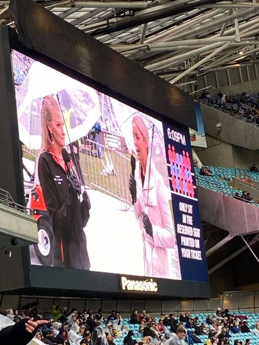 VIP: Lauren Stevens on the big screen at the 2020 NRL Grand Final. Photo: SUPPLIED.