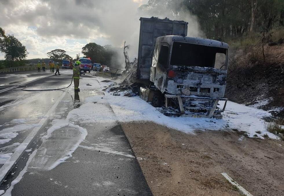 TRUCK FIRE: FRNSW and RFS crews were called to a truck fire at Little Hartley. Photo: Courtesy of FRNSW media.