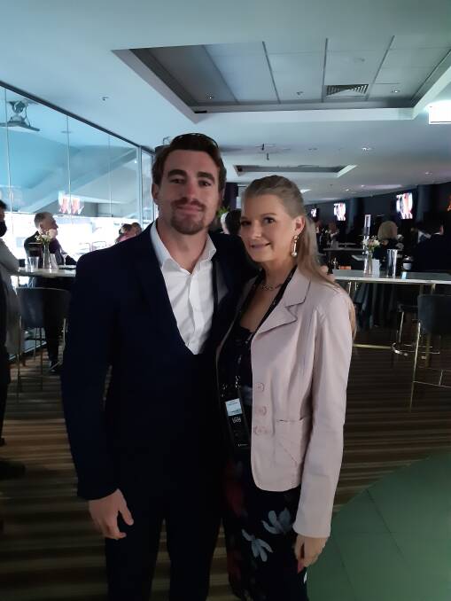 SPECIAL GUEST: Lauren Stevens with Newcastle Knights player Connor Watson. Photo: SUPPLIED.