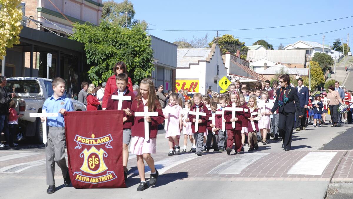 PORTLAND ANZAC DAY: St Josephs Primary School in the march
