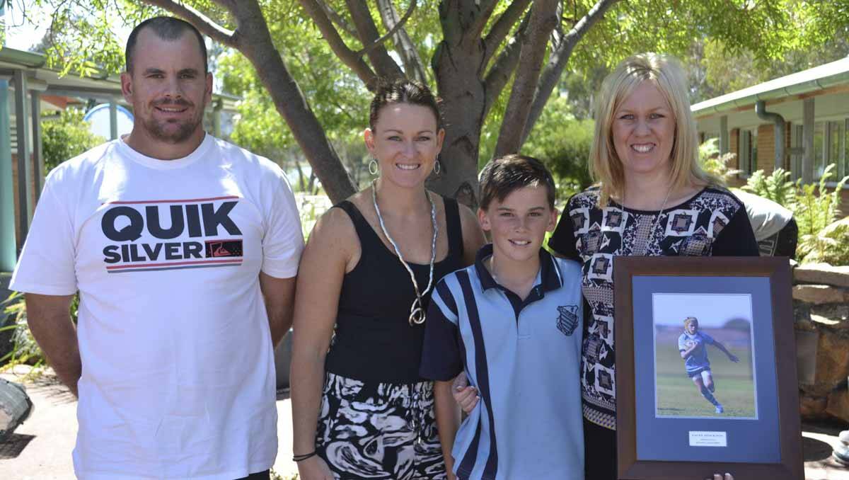 WALLERAWANG- STOCKTON FAMILY: Cory, Melissa and Pacey Stockton thank Jenny Lamborn for all her support in Pacey’s rugby league endeavours