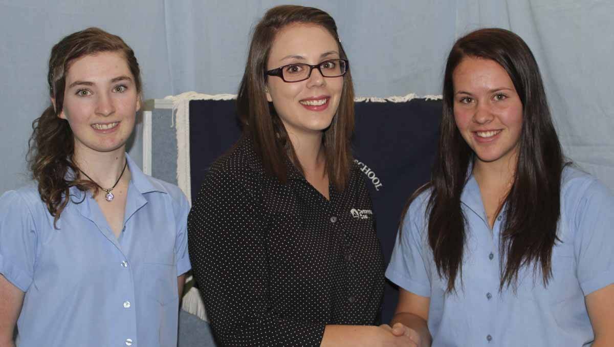 LHS- CENTENNIAL COAL CONSISTENT ENDEAVOUR AWARD: Year 10 Madeline Spice and Katie Dowler presented by Lana Caddis.