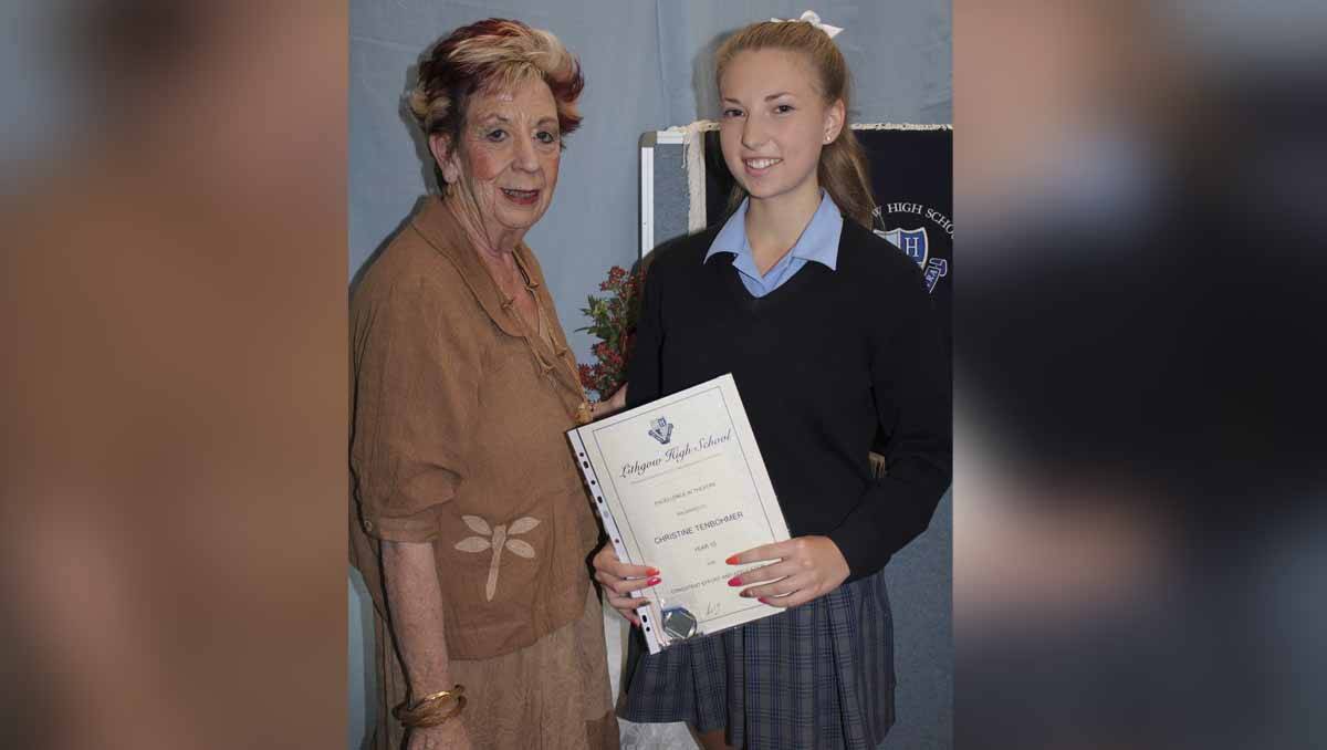 LHS- EXCELLENCE IN THEATRE AWARD: Year 10 Christine Tenbohmer presented by Rae Burton (LHS Teacher).