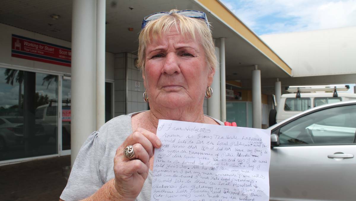 In 2018, Larrimah local Fran Hodgetts wrote a letter to the Katherine Times protesting her innocence. Picture: Chris McLennan. 
