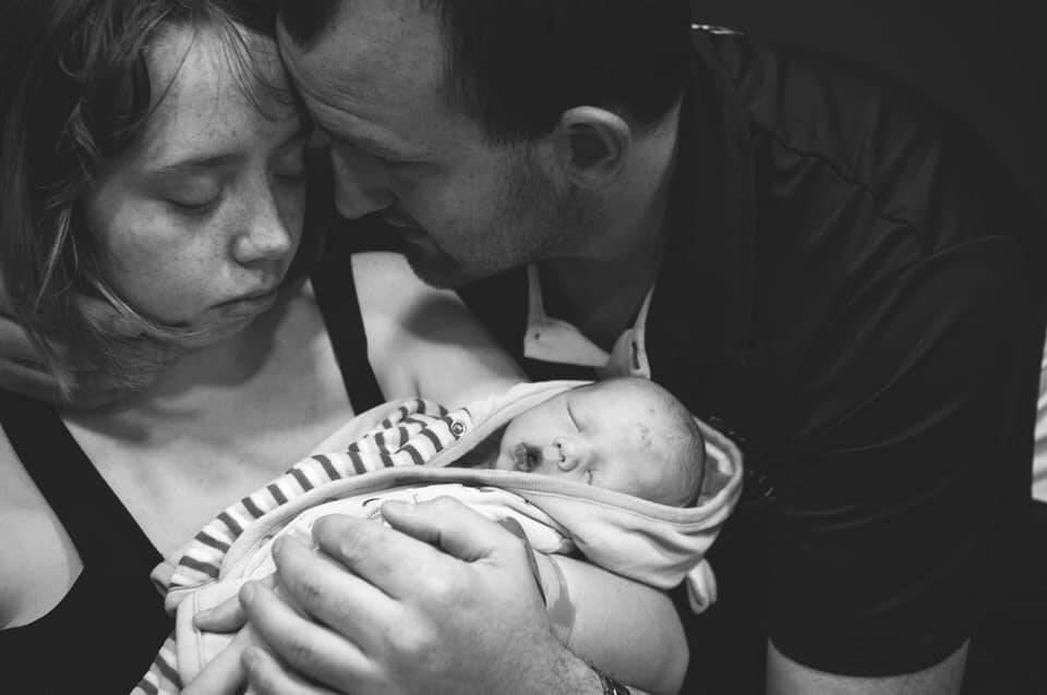 Rebbecca and Ben Hinton with their son Maximus, who died a day after being born. Picture: Supplied