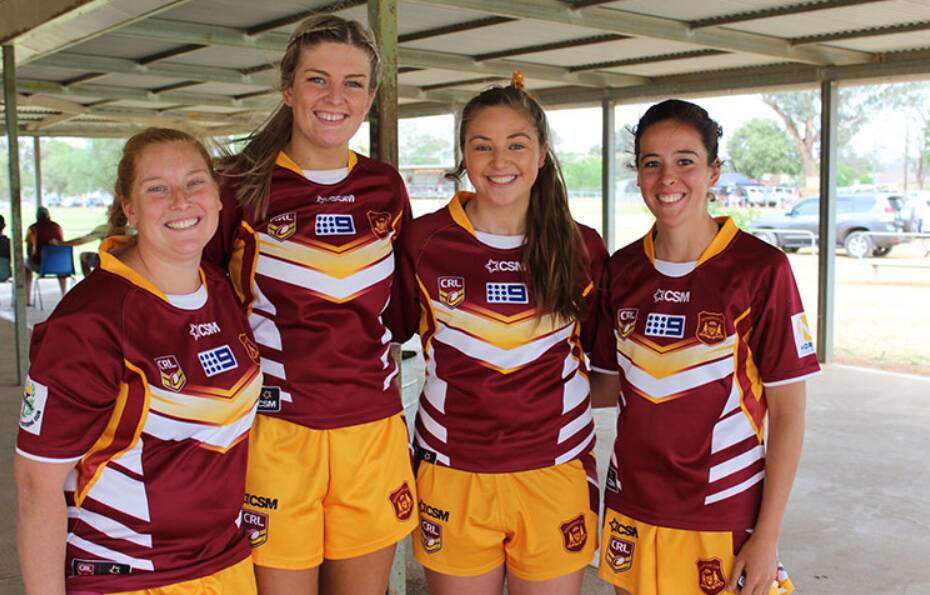 Players from the Woodbridge women's tackle squad, Monique Jenart, Alicia Earsman, Paige Selten and Katie Baker. Picture by Narelle Hughes.