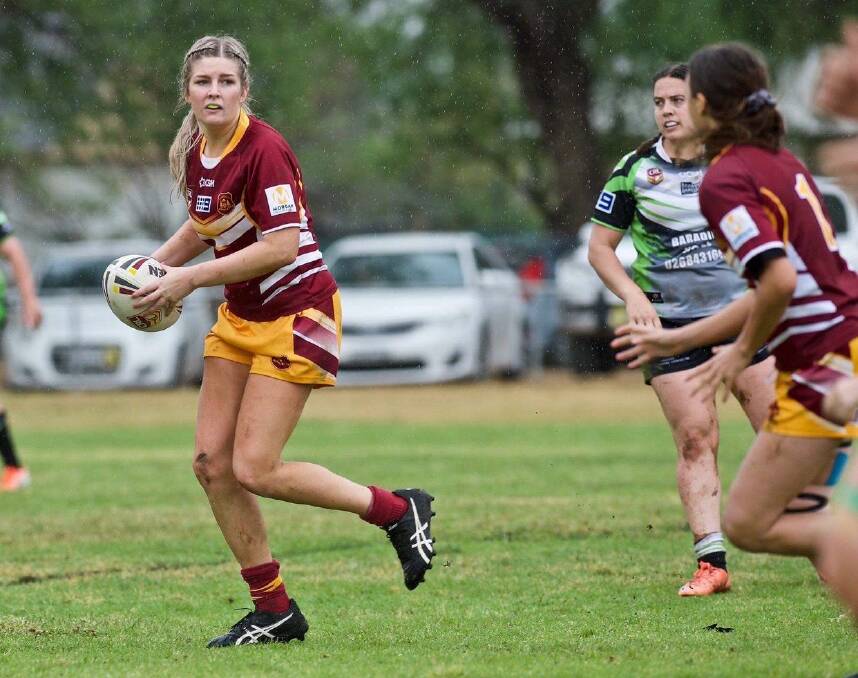 Alicia Earsman playing footy during the Woodbridge Women's tackle competition back in 2020. Picture by R.S Williams.