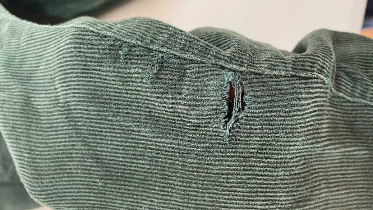 HEARTBROKEN: This one main tear, with smaller tears along the inseam, was beyond my sewing capabilities. I feared my cords were trash.