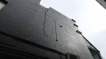The crack in the side of the Tattersalls building. Photo: Stuart Charlton
