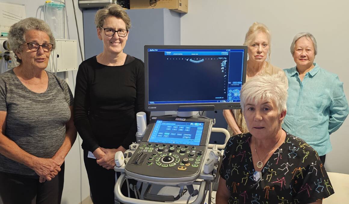 UHA ladies Sharon Dockrill, Gloria West and Tess Sibley with Chief Radiographer Michelle Bostock and Sonographer Bridget Evans. Picture by Reidun Berntsen. 