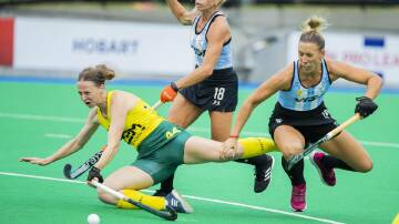 Abby Wilson during her first ever Hockeyroos game. Picture supplied.