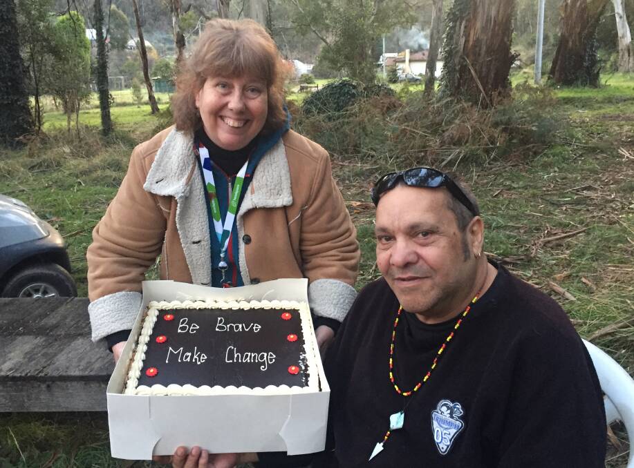 Debbie Raynor 'Youth Beyond the Flame' coordinator at headspace Lithgow with 'One Mob' president, Uncle Bob Sutor. Picture: Reidun Berntsen 