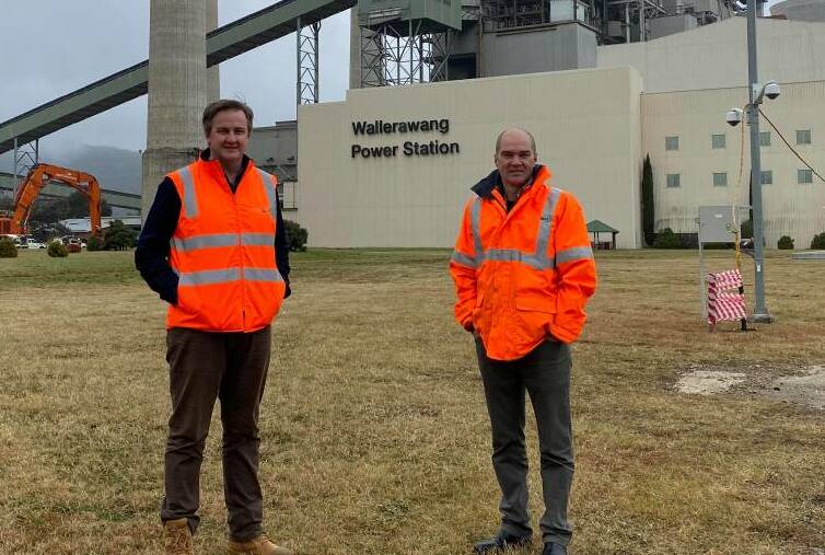 Greenspot CEO Brett Hawkins and business development executive Sam Magee at the Old Wallerawang Power Station. Photo: Alanna Tomazin