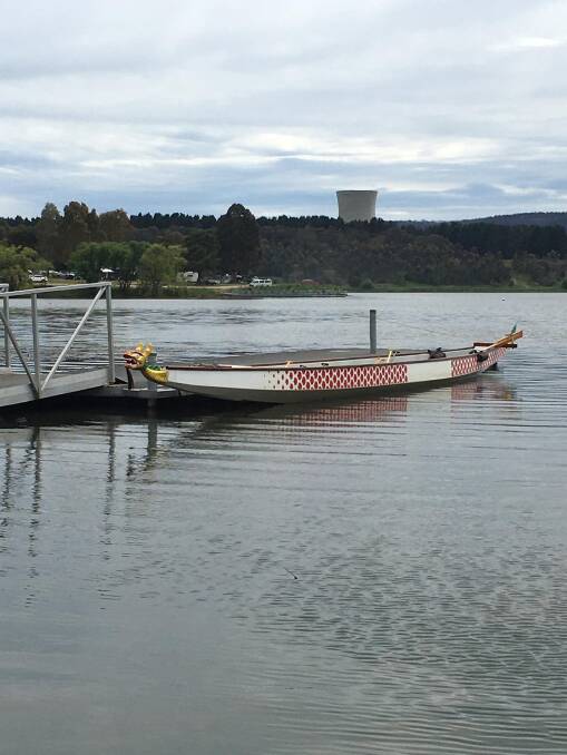 A dragon boat at Lake Wallace. Picture from Lithgow Flash Dragons Facebook page.