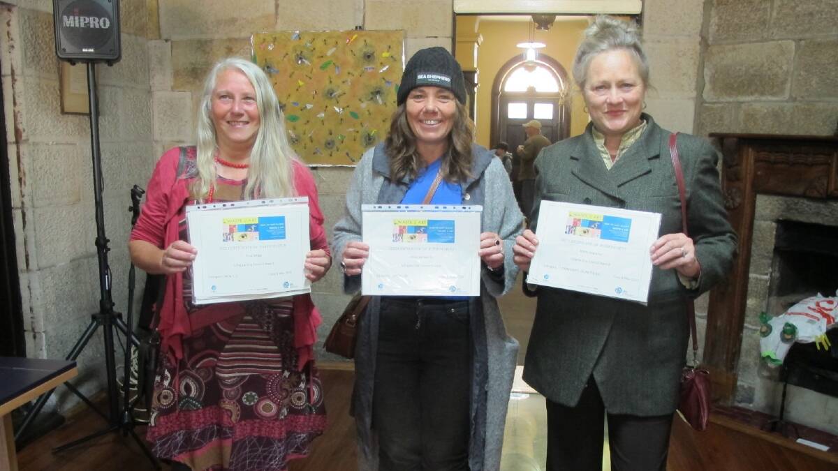 2022 Lithgow Waste to art winners: Prue Mogg, Jill Ashworth and Kathy Avgoulas. Photo: Supplied by Lithgow City Council