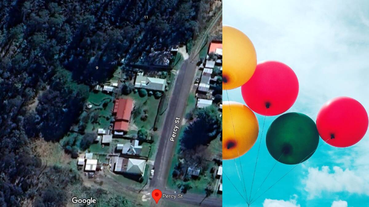 Percy Street where a resident reported a paraglider falling into the trees. Picture from Google Maps. Balloon picture from Pexels. 