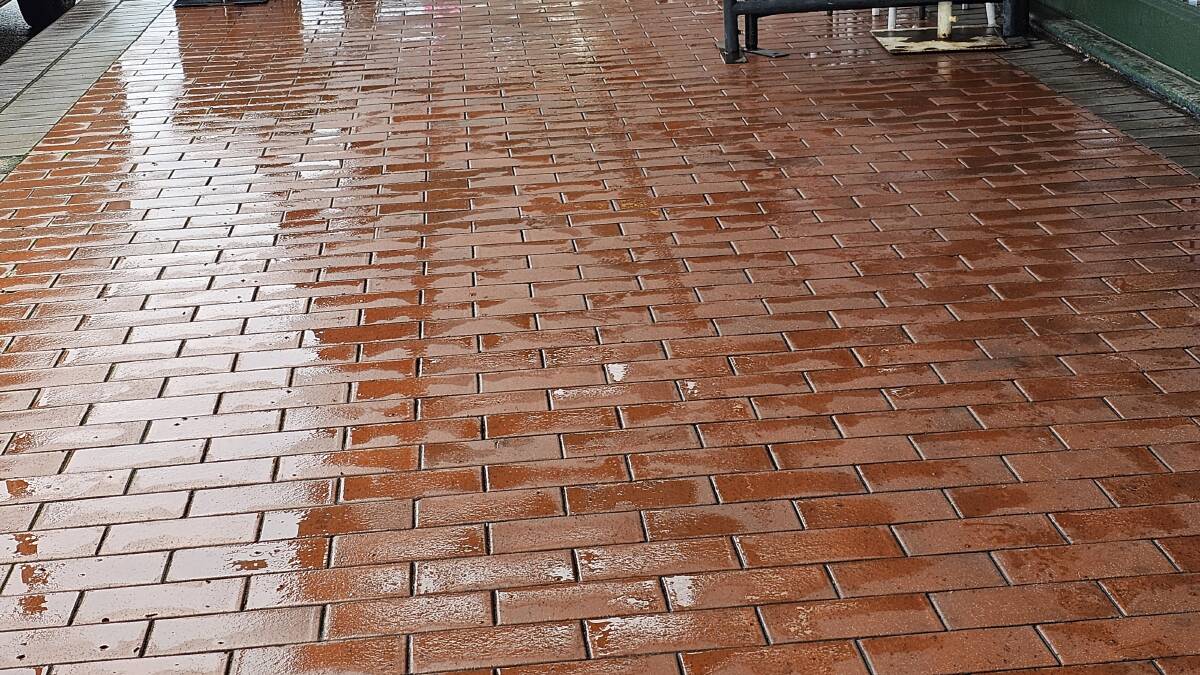 The current pavers in Main Street are notorious for being a slip hazzard after rain. Picture by Reidun Berntsen. 