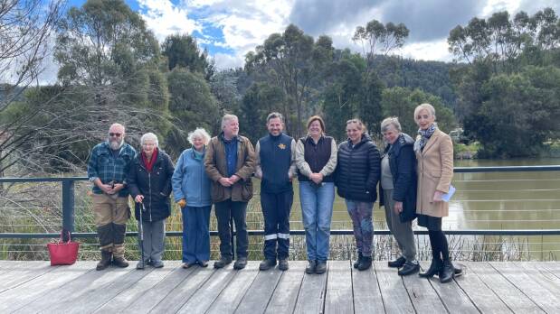 Mayor Maree Statham and volunteers from Landcare on the new boardwalk at Lake Pillans. Photo supplied by Maree Statham.