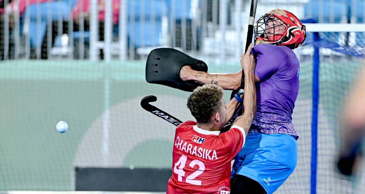 Lithgow's Logan Hunter in action for Australia during the mens FIH Hockey5s World Cup in Oman. Picture supplied