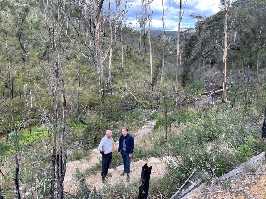 REOPENING: NPWS' David Crust and Environment Minister James Griffin at Popes Glen. Photo: CONTRIBUTED