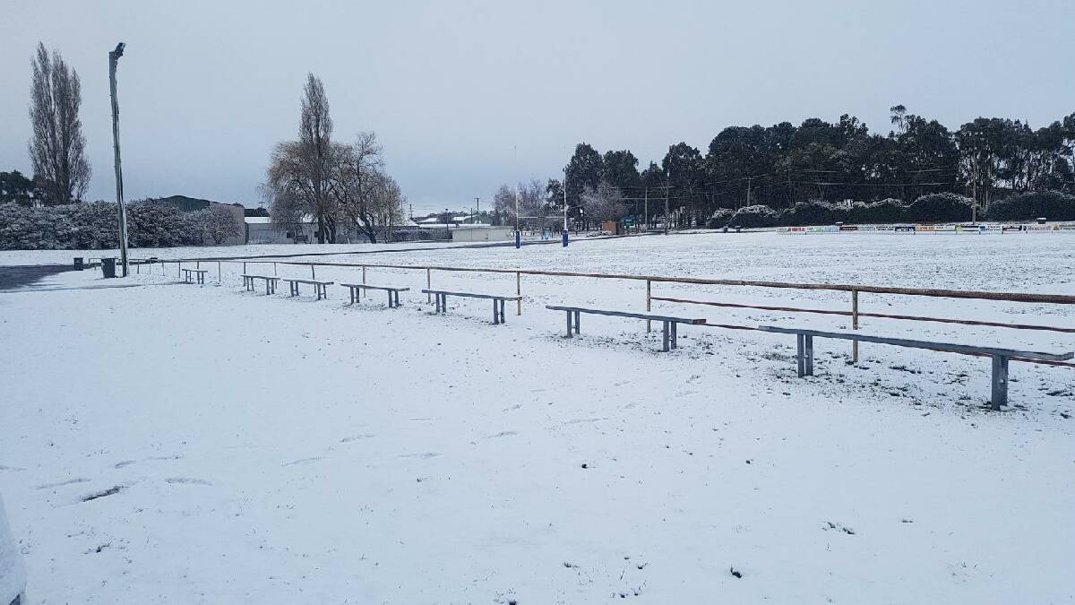 LET IT SNOW: Snow at the Oberon Sportsground on June 17, which saw the eventual cancellation of all Group 10 premier league games. Snow has been forecast for some areas of the Central Tablelands this Sunday. 