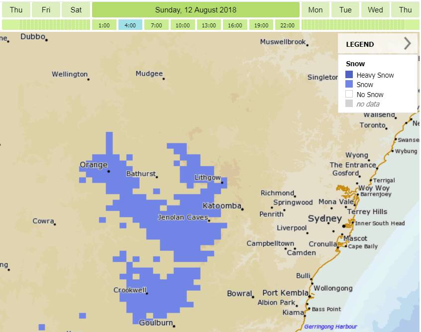 Snow fall predicted for Central Tablelands on Sunday