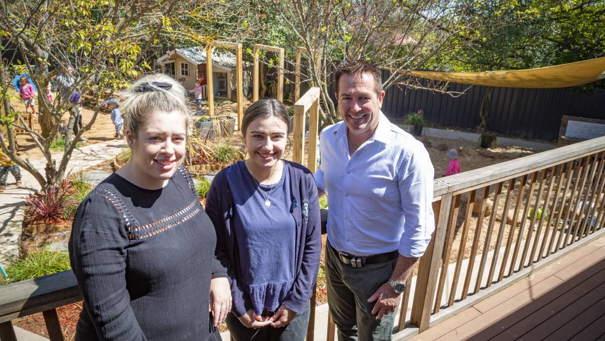 Paul Toole MP visits an award winning pre-school in Milthorpe, the Little Learning Centre, pictured here with Director Emma Harrison Smith (left) and staff member Maddy McDonald centre.