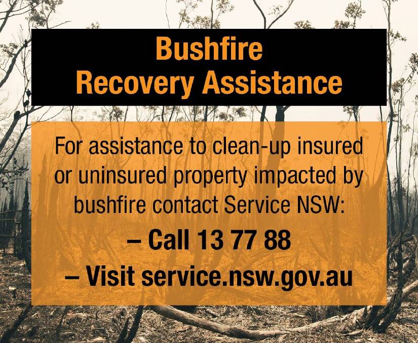 Impacted property owners wanting their property cleared should call Service NSW on 13 77 88. Visit www.service.nsw.gov.au.