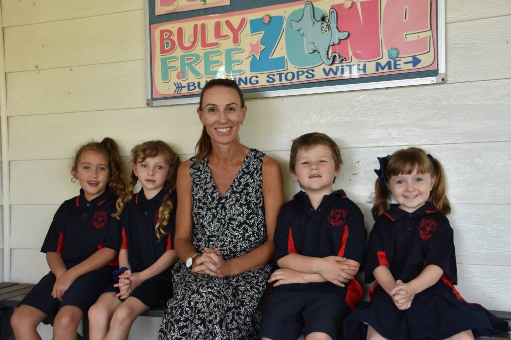 Cullen Bullen's new kindergarten students with principal Melinda Suttor. Tallthia Ingram was absent from the photo. Picture: CIARA BASTOW