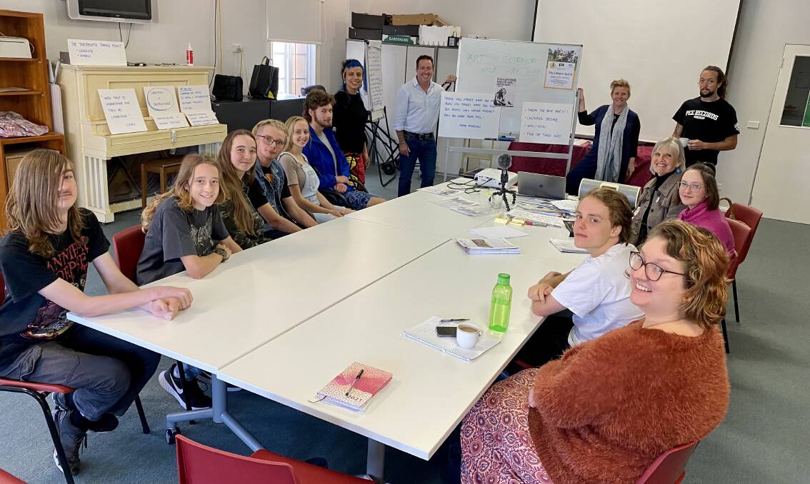 CREATE LITHGOW: Member for Bathurst Paul Toole with Alison Kim, right of white board, at the first Create Lithgow workshop. Photo: SUPPLIED 
