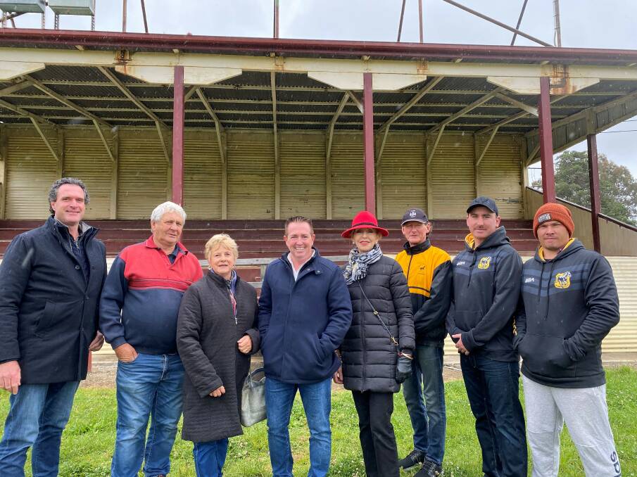 KREMER PARK: Member for Bathurst Paul Toole, centre, at Kremer Park in Portland where NSW Government funding of $363,584 will see the old grandstand given a major upgrade. Picture: SUPPLIED 