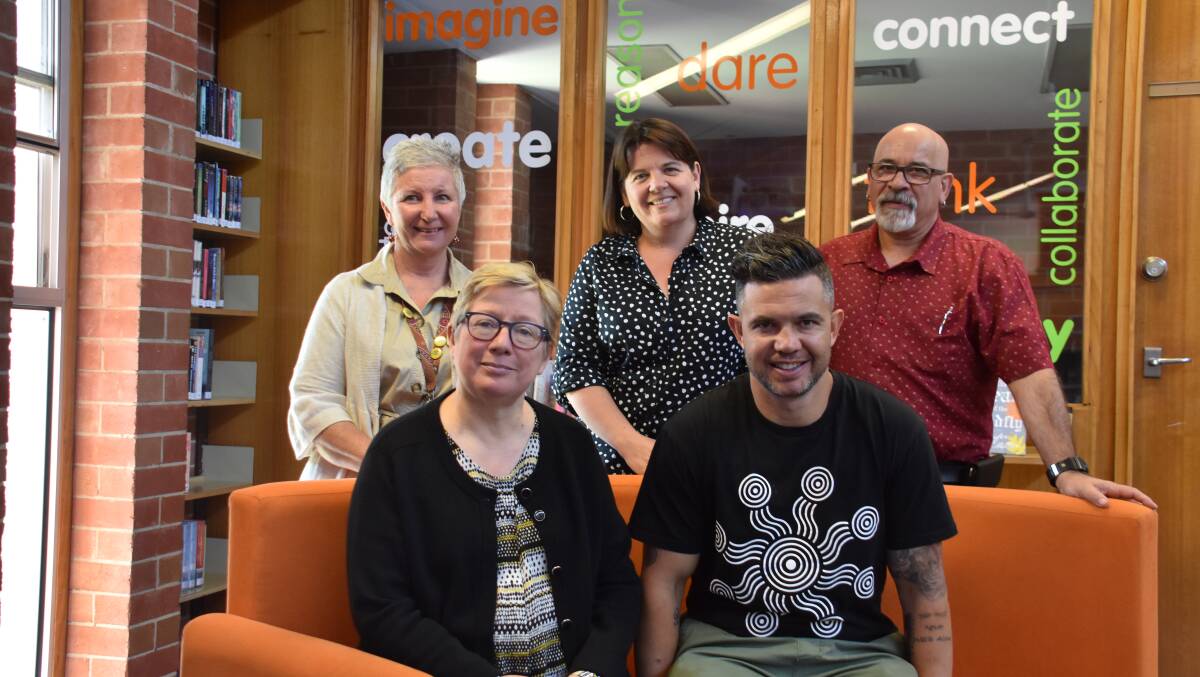 CONNECTION: Coordinator of the wellbeing centre Di Moore, Aboriginal educators Joanne Millington and Stephen Ainsworth with Principal Ann Caro and speaker Joe Williams. Picture: CIARA BASTOW