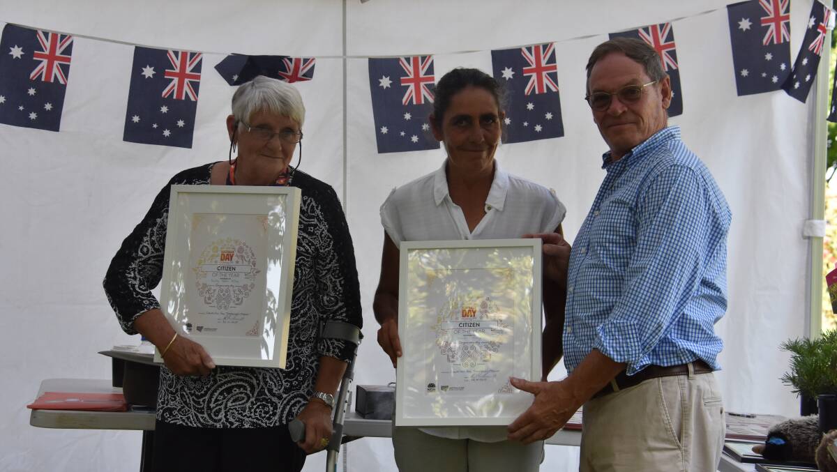 Aunty Helen Riley and Sharon Riley were surprised to take home the Open Citizen Award from Scott McGregor. 