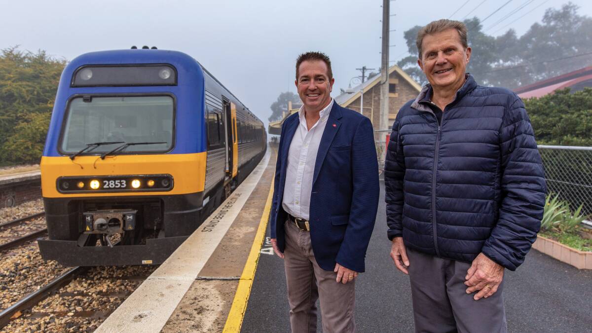 TRAIN SERVICE: Member for Bathurst Paul Toole MP with John Hollis, Chairman of Bathurst Rail
Action Group. Picture: SUPPLIED 