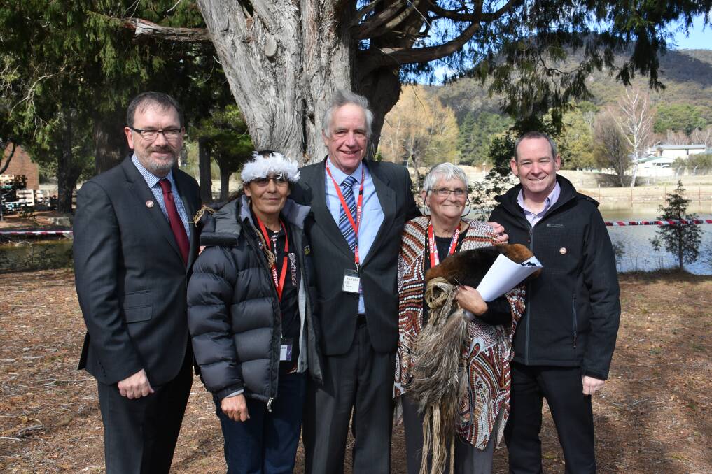 TOGETHER: Graham Evenden, Sharon Riley, Mayor Stephen Lesslie, Auntie Helen Riley and Bruce Hutton. Picture: CIARA BASTOW. 
